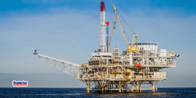 A large offshore oil rig in the gulf of mexico, staffed by Superior Performance