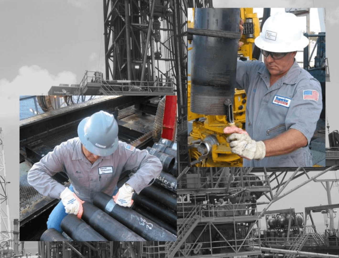 Superior Performance technicians handling and inspecting oilfield tubulars during drilling and completion operations.